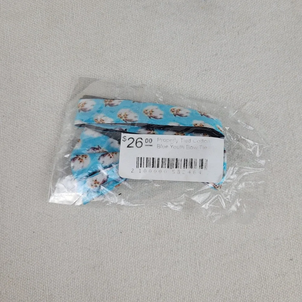 Properly Tied Colton Blue Youth Bow Tie Cotton Boll Print Adjustable‎ Pre-Tied